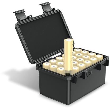 JJC 24 Slots 21700/20700 Battery Case Holder, IP67 Water-Resistant & Shockproof Battery Storage Organizer Box for 21700 or 20700 Battery with Customized Holder, EVA Interior and Pressure Valve