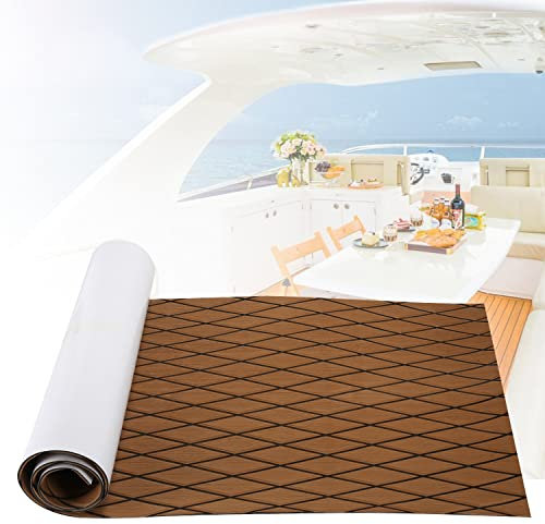 Jopassy Bodenbelag für Boote Selbstklebend 190x70cm, DIY Floor Decking, Teakholz Eva Schaum rutschfeste Matte, Deck Bodenbelag Matte für Schiffsdecks, Rhombisch Braun