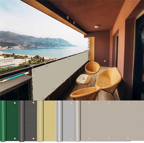 AEREY Balkonverkleidung - 180x600cm, Balkon Blickdicht Sichtschutz, Wind- und UV-Schutz, mit Ösen, Nylon Kabelbinder und Kordel für Gartenzaun Balkonzaun - Taupe