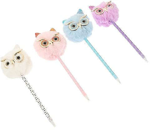 BCOATH 4pcs Multi-function Fluffy Pen Set Adorable Owl Hanging Ballpoint Pens Household Writing Accessories for Girls Students
