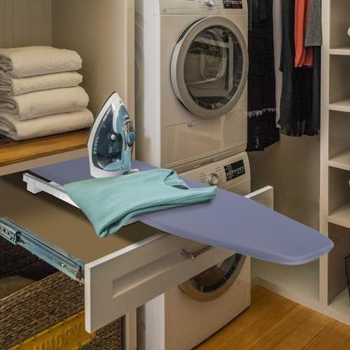 Tabla de planchar para pared, tabla de planchar extensible, mesa de planchar plegable para estación de planchado al vapor, cajón, perchero, rotación de 180°, tablas de planchar, ahorra espacio en el