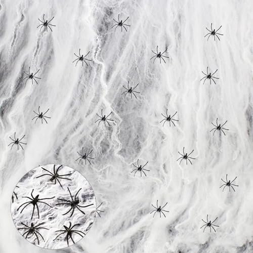 Halloween Deko,Halloween Spinnennetz Dekoration,160g Dehnbare Spinnennetz Halloween Dekoration mit 30 künstlichen Spinnen für Halloween Dekorationen,Spukhaus-Dekoration,Gruselszene, Partyzubehör