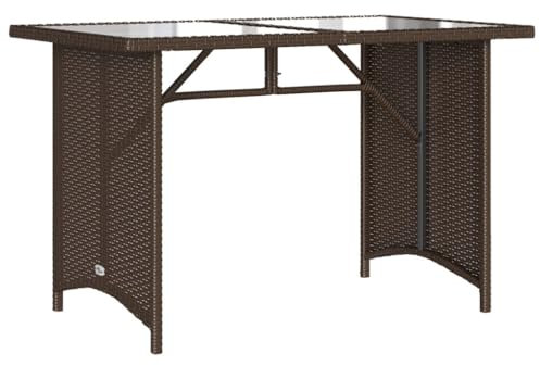 Makastle Polyrattan Gartentisch Garten Esstisch Balkontisch Terrassentisch Wetterfest Garten Tisch Esstisch Gartenmöbel mit Glasplatte Braun 110x68x70 cm Poly Rattan