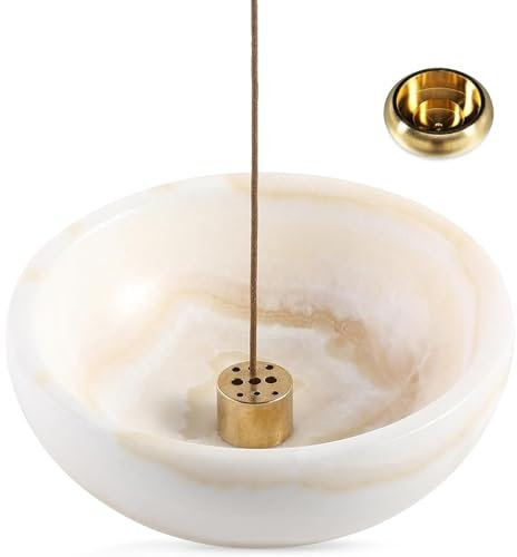 Cahzfie Porte Encens de Luxe en Marbre Naturel Africain, Support Encensoir, Bruleur Encens Robuste, Idéal pour la Méditation, Détente, Facile à Nettoyer (Onyx White)