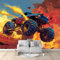 Generisch Fototapete 3D Panorama Wandbild Bemalender Flammen-Monstertruck 250x175 cm Wanddeko Vlies Tapeten Poster TV Hintergrund Wandbilder