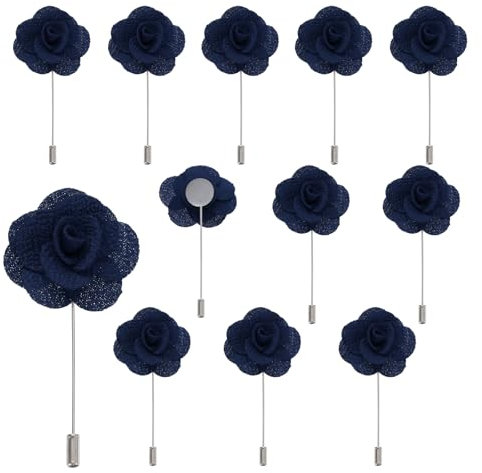 QUARKZMAN 12Pcs Épinglette Boutonnière Camélia Bleu Marine Accessoire Boutonniere Corsage Broches de Poche pour Cérémonie de Mariage Anniversaire Bal de Promo Soirée Formelle