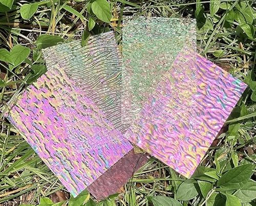 CHICSHIS Lot de 12 feuilles de verre teinté transparent iridescent, carreaux de verre texturés cathédrales 10x15 cm pour DIY, lots de mosaïque artistique assortie pour mosaïques, décoration de la