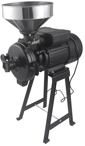 Elektrische Getreidemühle 2200W Professionelle Kornmühle mit Trichter & Drehknopf 1400U/min für Mais Weizen Kräuter Ideal für Haushalt und Gewerbe (Schwarz)