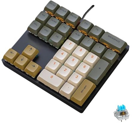 LINKEET Teclado numérico mecánico con retroiluminación de arco iris, interruptores azules clicky con cable, teclado numérico NKRO de 33 teclas con teclas XDA PBT, teclado externo para laptop, Mac,