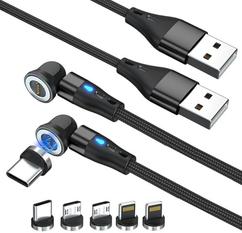 EuAcesry Magnetisches USB-Kabel [1 m + 2 m], 3 in 1 Schnellladegerät 3 A und Datenübertragung, 360° und 180° drehbar, magnetisches USB-C-Kabel für Micro USB/Typ C/i-Product