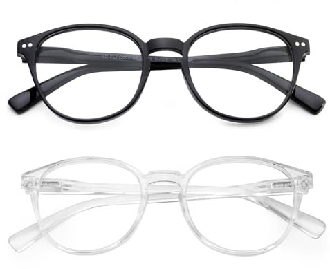 SKYWAY Blue Light Glasses for Women Men, Blue Light Blocking Glasses, Fashion Retro Round Computer Gaming Glasses Anti Fatigue & Eyestrain (Black+Clear)