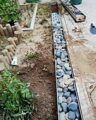 Entwässerungsrinne Attraktiver U-förmiger Wasserablaufgraben für Den Außenbereich, Kieselsteine, Regensteine, Pflastersteine, Abflusskanalsystem für Terrassen-, Landschafts- und Zaunlinien, 15cm Breit