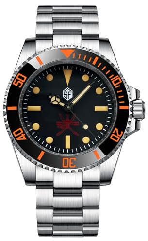 FTEOXLC Steelflyer Automatische Taucheruhr aus Edelstahl, schwarzes Zifferblatt, NH35-Uhrwerk, 30 Bar, wasserdichte Uhr