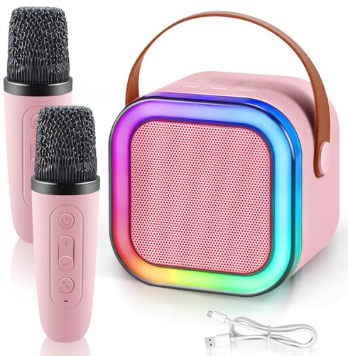 Micro Karaoke Enfant,Machine de karaoké avec 2 Microphones, Microphone Karaoké sans FI,Portable Bluetooth Karaoké Machine,Jouet de Machine Karaoké avec LED Lumière pour Enfant Adulte