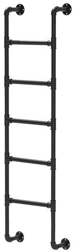 Black Fire Escape Ladder, Metal Iron Tube Window Well Ladder, 140cm 160cm 180cm 200cm 210cm Basement Egress Wall Mounted Attic Loft for Home Safety