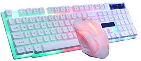 Keyboard and Mouse Set USB Wired Gaming Keyboard Mouse Set GTX300 And Combo Light up for Pc Computer Laptop Desktop White