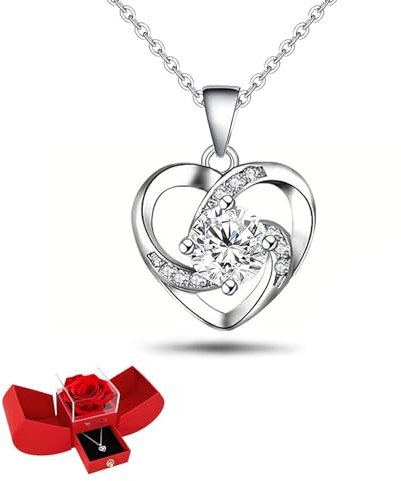 Admygo Red Rose Heart Pendant Necklace Gift Box，Elegant Lady's Red Gift Set, Rose Necklace, Valentine's Day Gift, The Gift For Mom, Grandma, Girlfriend, and Wife