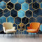 Papier peint panoramique 200 x 140 cm géant murale, Simple Marbre Hexagone Thème Papier Peint intissé, Bleu Foncé Géométrique Design mural décoration pour chambre d'enfant bureau salon