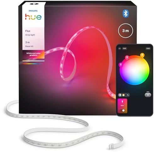 Philips Hue Flux 3m LED-Lightstrip, 1200 lm, lebendige Farben, flexible Innenbeleuchtung, Chromasync™-Farbmischung, RGBWWIC, zuschneidbar, erweiterbar, wiederverwendbar, App- und Sprachsteuerung