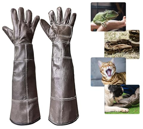FIPASEN Animal Handling Gloves Bite Resistant, 60cm/ 23.6in Bite Proof Glove for Gardening, Grabbing Cat/Dog/Bird/Snake/Lizard/Falcon/Reptile, Anti-Bite Work Gloves (Upgrade, Deep Color)