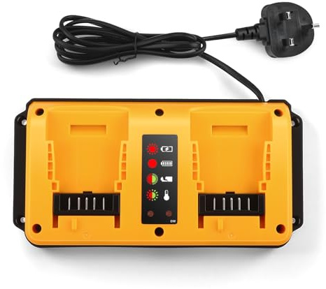 Dual-Port Battery Charger Compatible with DEWALT 18V-20V Lithium Batteries—Smart LED Indicator, Overheat/Overcharge Protection Equipped with multiple heat dissipation holes