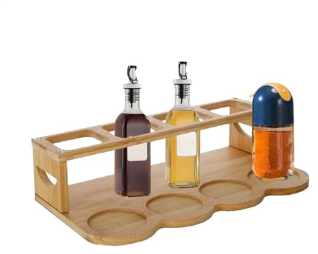 Spiice Bottle Holder - Olive Oil Rack | Wooden Spice Shelf | Free-Standing Vinegar Storage - Kitchen Display Shelf for Condiments and O