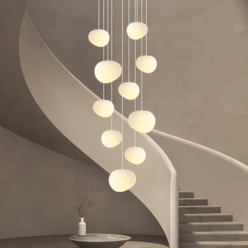 Modern E27 Hängelampe Pebble Pendelleuchte Wohnzimmerlamp Polystyrol-Kunststoffschirm Treppe Hängeleuchte Xuanguan Schlafzimmer Esszimmer Küchenlampe Höhenverstellbar Lampen(weißes Licht,10-head)