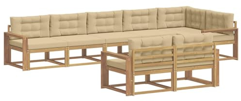 vidaXL Outdoor-Sofagarnitur mit Kissen 6 pcs Weiß und Beige Polyester, Akazienholz Sofa, modernes Outdoor Lounge Set, langlebige Gartenmöbel, vielseitige Sitzgelegenheit für Terrasse