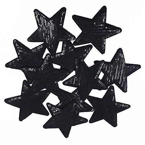 Yalulu 10 Stück Schwarz Paillette Stern Patches Aufnäher Aufbügler Applikation zum aufbügeln Patches Bügelbild Stickerei Aufnäher Aufbügler Patch