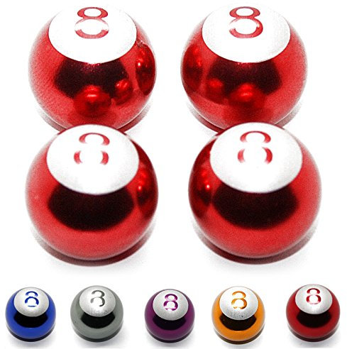 LED-Mafia 4X Ventile Billard - Kugel Motorrad Auto Fahrrad Bike LKW PKW Ventilkappen (Rot)