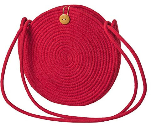 LaFiore24 Schultertasche Crossbody-Bag Umhängetasche Damen Ibiza Bali Style Rund Rot