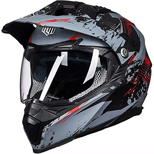 ILM Motorradhelm Herren Damen Motocross Helm Motorcycle Full Face Helmet ATV Dirt Bike ECE Modell-606V,Grau Rot,S