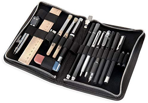 Jahn-Tasche – Großes Federmäppchen/Exklusives Stifte-Etui Größe L aus Büffel-Leder, Schwarz, Modell 014