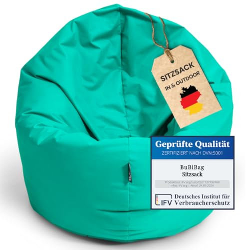 BuBiBag XXL Sitzsack, Riesensitzsack für Erwachsene - XXL Sitzsäcke, Sitzkissen oder Gaming Sitzsack, geliefert mit Füllung (145 cm Durchmesser, Türkis)