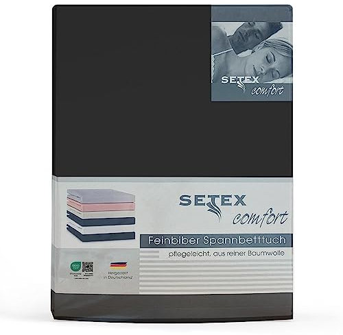 Setex - Feinbiber Bettlaken mit Gummizug kuschelig weich - Biber Spannbettlaken aus 100% Baumwolle mit rundum Spanngummi - Bettwäsche ganzjährig - Betttuch 100x200 cm Schwarz