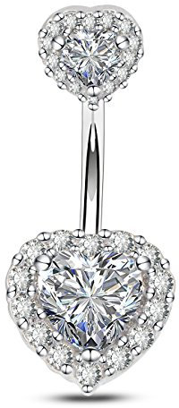 OUFER 14G 8mm Piercing Nombril Acier Chirurgical Argent Femme Court Longue Anneau de Nombril Barbell Coeur CZ Zircons Navel Bar Belly Button Rings Fille Bijoux