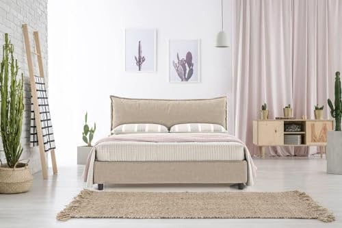 EVERGREENWEB Letto Matrimoniale con Contenitore 160x195 cm, Elegante Struttura Letto Imbottita, Rete a doghe in Legno Inclusa, Moderna Testiera Rivestimento SFODERABILE Tessuto Tortora, Modello ARLES