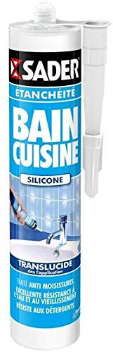 Sader Mastic d'Etanchéité Bain et Cuisine – Facile à Lisser – Jointe Tous Matériaux – Traité Anti-Moisissures – Translucide 310 ml