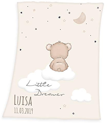Wolimbo Soft-Peach Babydecke mit Namen personalisiert - Motiv Little Dreamer - Besticktes Geschenk für Mädchen und Junge 75x100cm