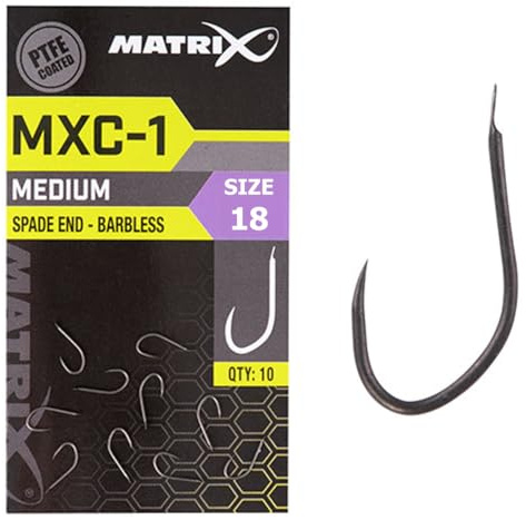 Matrix MXC-1 Size 18 Barbless Spade End Super Sharp PTFE Coated Hooks for Pellets Corn Maggots Meat