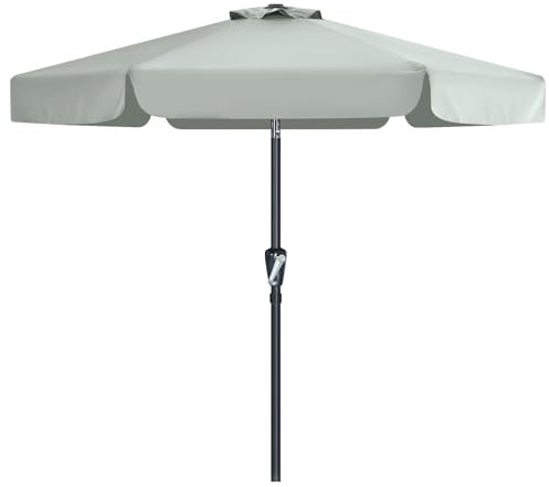 MasterCanopy 230 cm Sonnenschirm neigungsverstellbar, mit schönem Volant, 6 Rippen und Kurbel, für Patio, Garten, Terrasse, Markt, Hellgrau