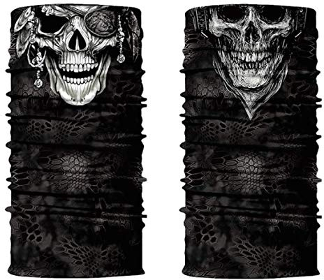 ShopINess Pack mit 2 Unisex Neckwarmer Multifunktions Schlauchtuch für Motorrad Bikes Sport Festival Halloween Karneval Totenkopf