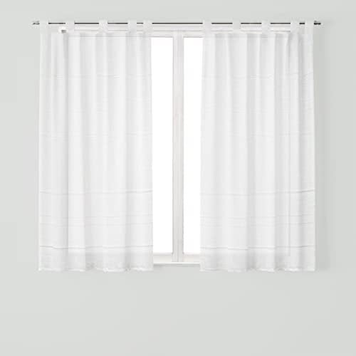 Dalina Textil - Cortina de Cocina Translúcido Lisa, Visillo Transparente para Cocina, Comedor, Marco de Puerta 1 Pieza Tejido Gasa Fina (Blanco con Rayas, 140x240cm)