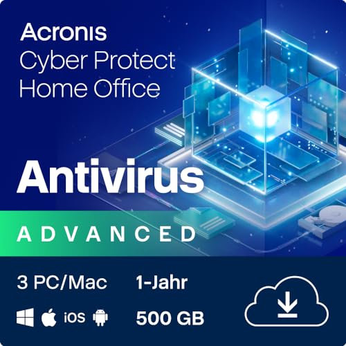 Acronis Cyber Protect Home Office 2023 | Advanced | 500 GB Cloud-Speicher | 3 PC/Mac | 1 Jahr | Windows/Mac/Android/iOS | Internet Security inkl. Backup | Aktivierungscode per Email