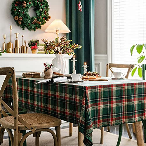 Smithoom Tischdecke, Buffalo Plaid, waschbar, rustikal, rechteckig, für Esszimmer, Weihnachtsdekoration, 140 x 300 cm, Grün