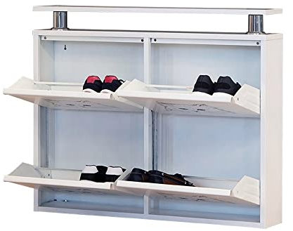 Nuova Scarpiera Slim a 4 ante in Orizzontale, BIANCA, con utile ripiano d’appoggio| Contiene da 8 a 12 PAIA di scarpe e stivali | in metallo interni/esterni