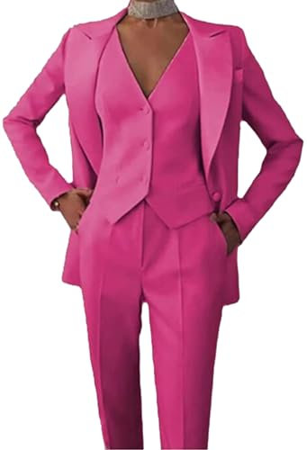 Leader of the Beauty Completo da donna in 3 pezzi, da ufficio, giacca, gilet, pantaloni, stile casual, Fucsia, XS