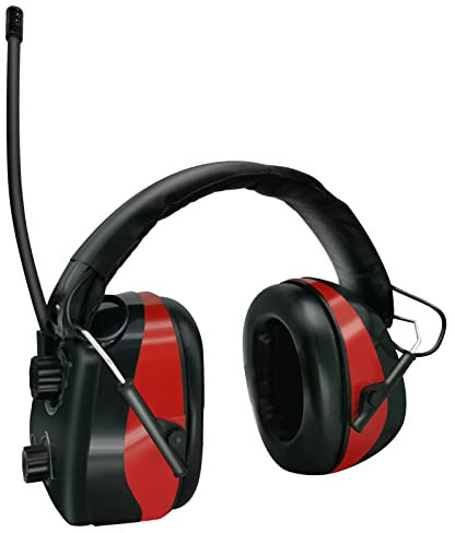 Smoostart Protezione dell'udito per radio AM/Fm, cuffie antirumore di sicurezza, protezione per le orecchie con cancellazione del rumore 30db (Rosso senza display digitale)