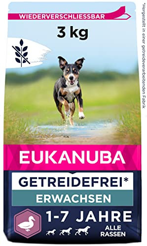 Eukanuba Hundefutter getreidefrei mit Ente - Trockenfutter für ausgewachsene Hunde Aller Rassen, 3 kg