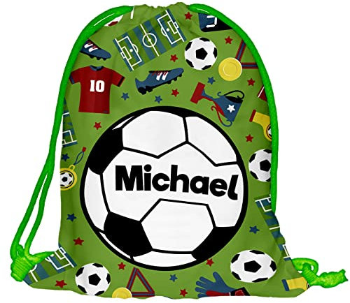 Kinder Turnbeutel mit Namen Beutel Fullprint Tasche Gymsac Jutebeutel Print Bag Fitness Junge Mädchen Fußball Fußballplatz Football Pitch [010]